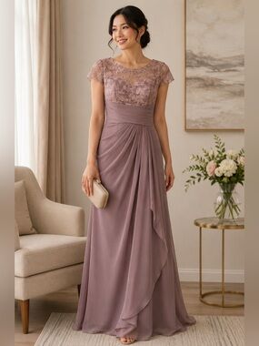 NWT Mauve Lace Bodice Evening Gown